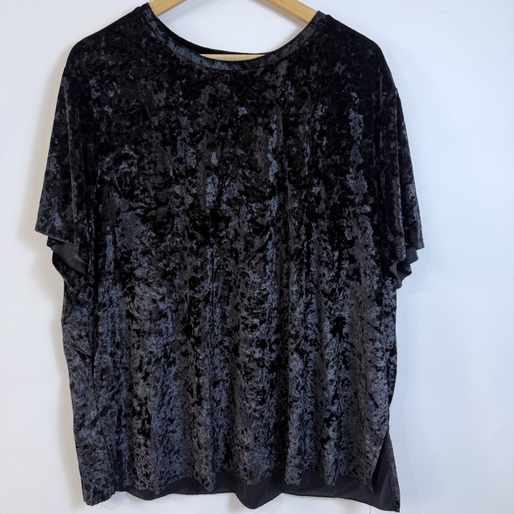 Massini Black Crushed‎ Velvet Short Sleeve Top Womens 2X Stretchy Casual